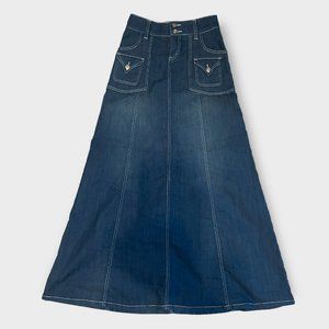 Women’s high waisted long jean skirt size 26/small BY Style J.